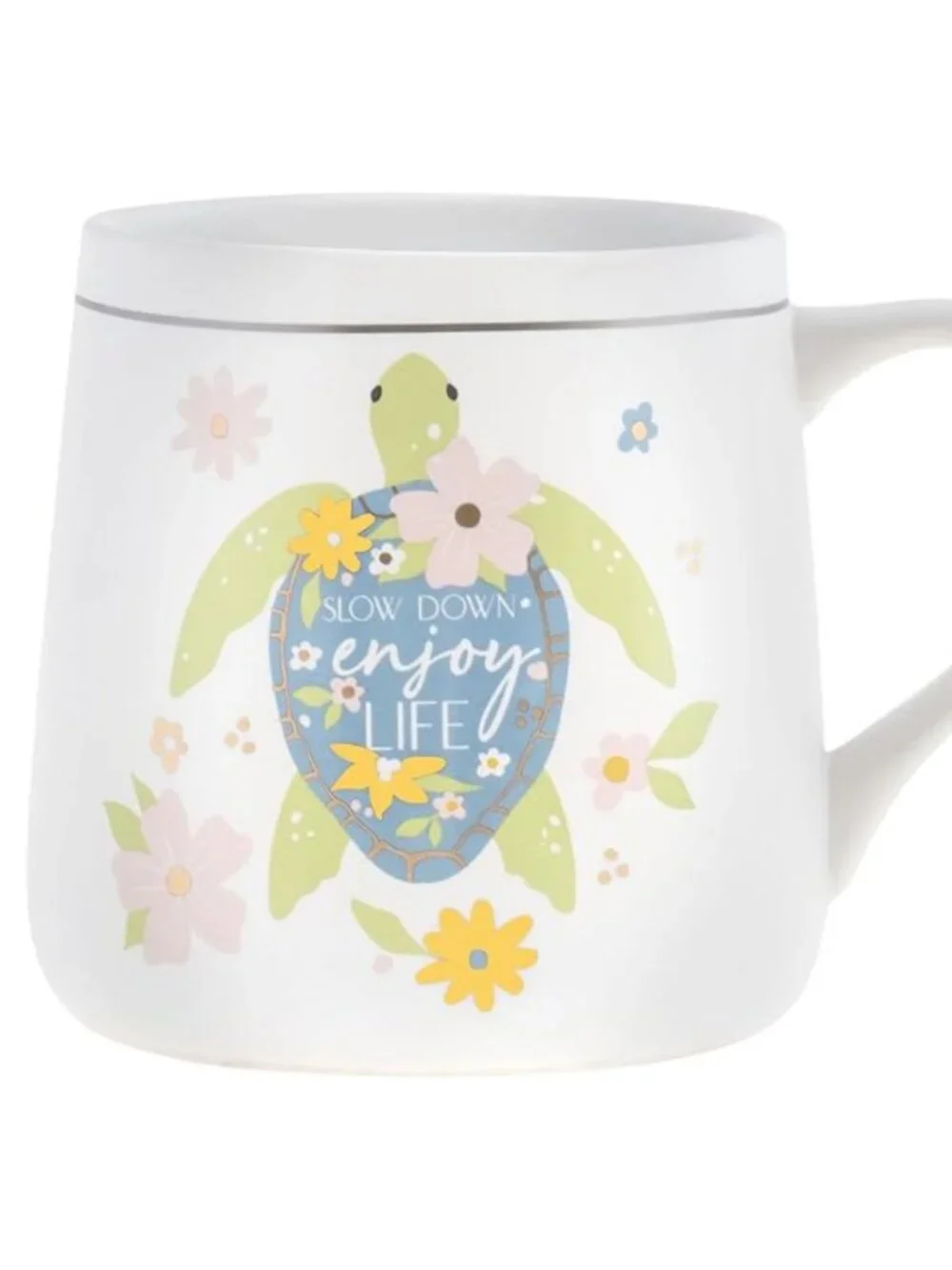 Karma Flora Turtle Mug, Slow Down Enjoy Life, Sea Turtle & Flowers, BRAND NEW